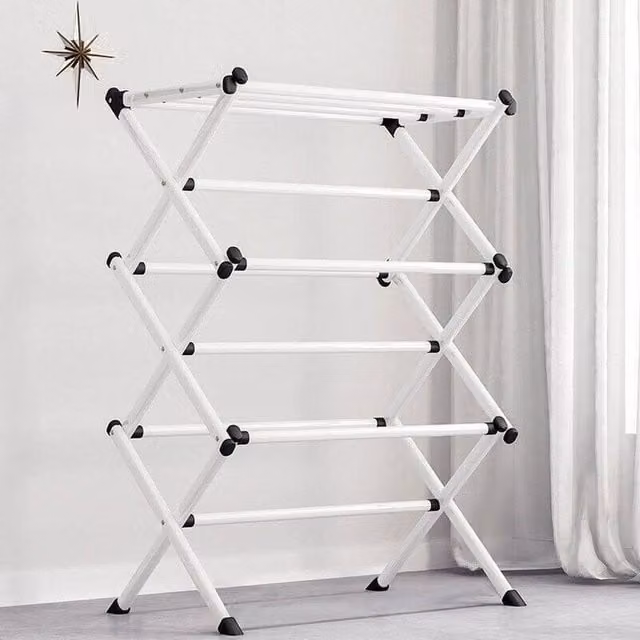 KORVIXA Heavy Duty Folding Clothes Airer Dryer in White, W/D/H: 100 x 100 x 98 cm – 1