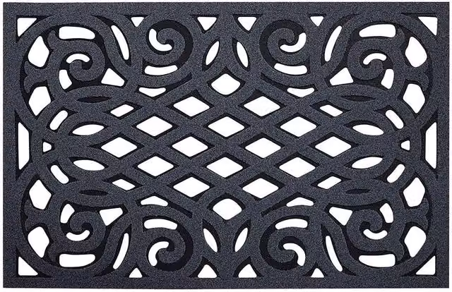 Oseasons Ornate Small Grey Doormat with Rustic Design, W: 40 cm, D: 60 cm, H: 1 cm