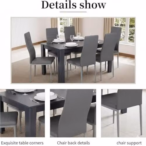 KOSY KOALA Modern Grey Wood Effect Dining Table and 6 Chairs Set, W/D/H: 117 x 77 x 75 cm – 4