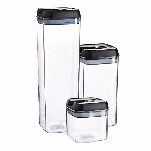 Argon Tableware 3 Piece Airtight Plastic Food Storage Container Set in Black – 1