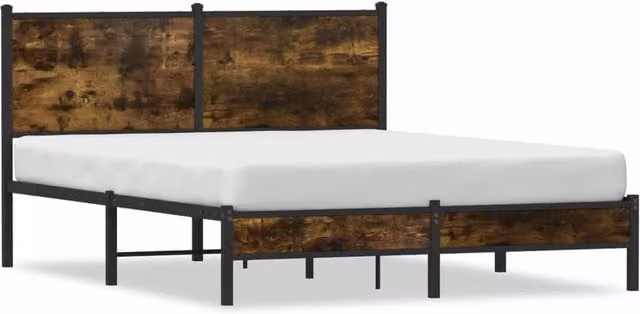 Berkfield Home Metal Bed Frame in Smoked Oak Brown, W: 137 cm, L: 190 cm – 1