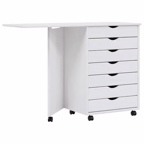 vidaXL MOSS Rolling Cabinet with Desk in White Solid Wood Pine
