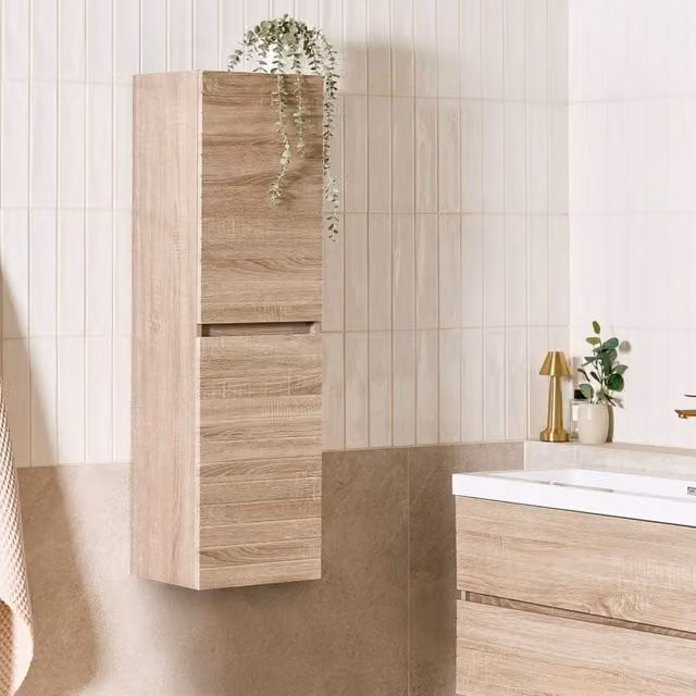 Wyld and Coco Wall-Mounted Bathroom Cabinet in Brown MDF, W: 35 cm, D: 30 cm, H: 120 cm – 1