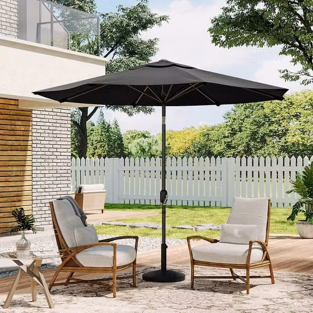 Livingandhome 3M Black Freestanding Patio Parasol with Composite Base