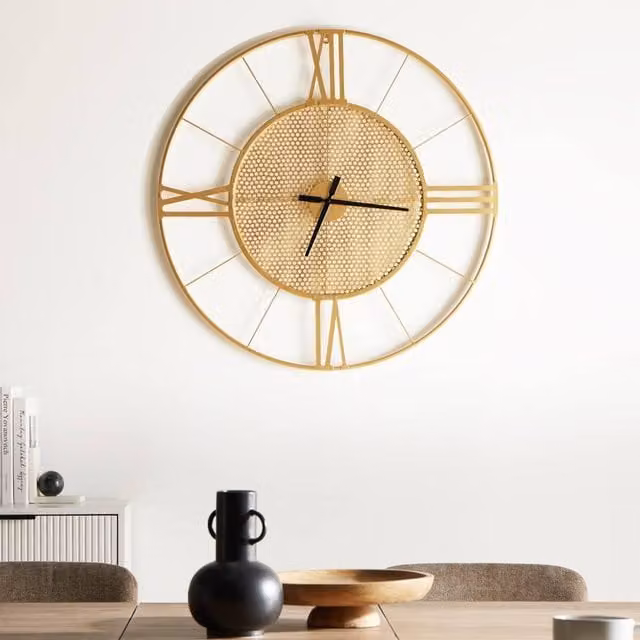Wyld and Coco Auric Gold Industrial Round Quartz Wall Clock, Diameter: 80 cm
