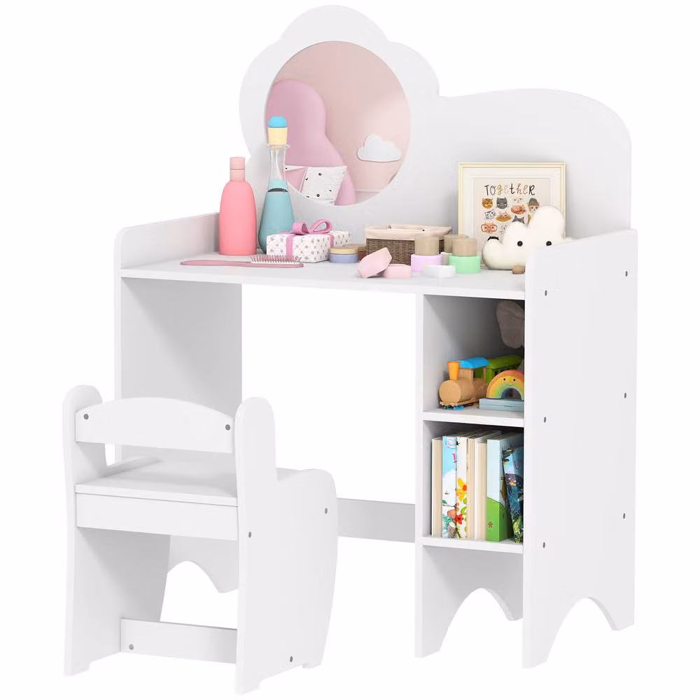AIYAPLAY Kids Dressing Table with Mirror and Stool, White – 2