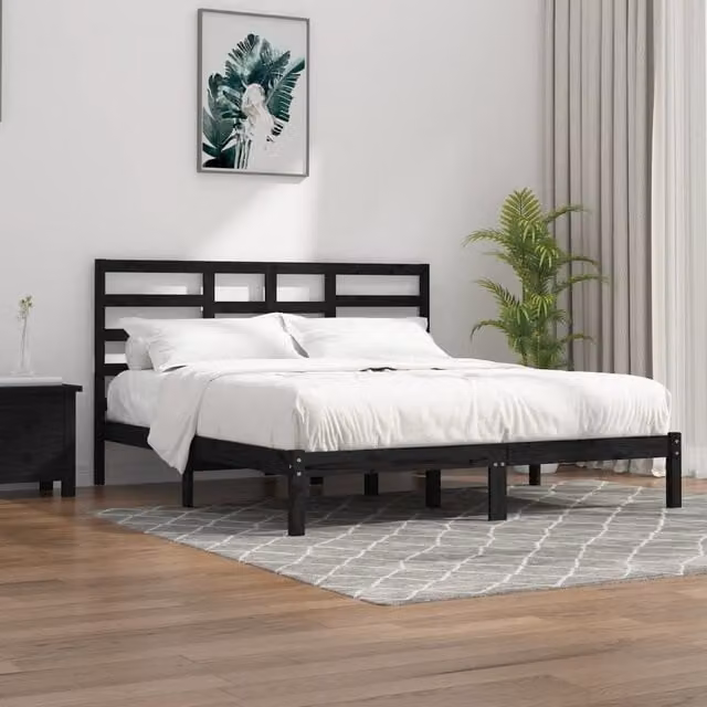 Berkfield Home Black Solid Pine Wood Bed Frame W/D/H: 200 x 200 x 31 cm