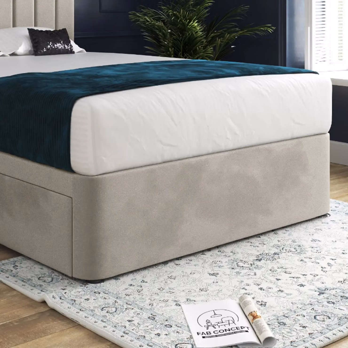 Casani Marcelo Modern Upholstered Velvet Bed Frame in Beige, W/D/H: 140 x 200 cm – 3
