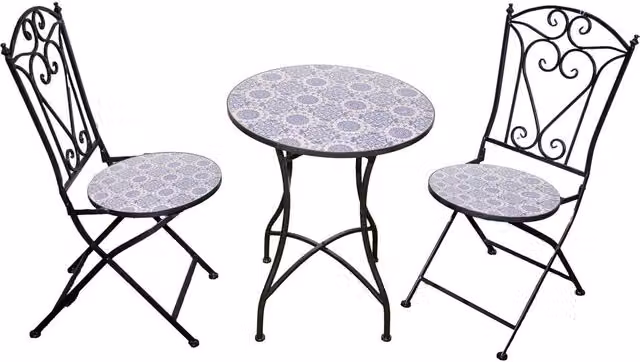 Shatchi Three Piece Mediterranean Mosaic Bistro Set with Blue Ceramic Round Table and Chairs