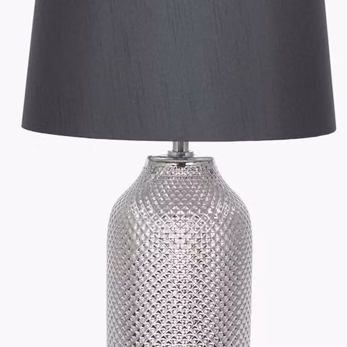 Pacific Lifestyle Art Deco Textured Ceramic Silver Bottle Table Lamp with Black Fabric Tapered Shade – 3
