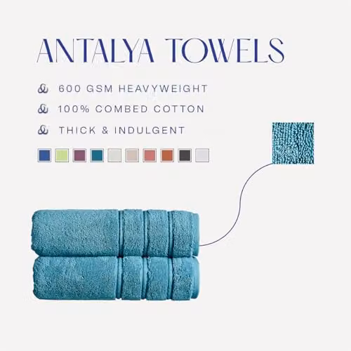 Christy Antalya 4 Piece Luxury Turkish Cotton Towel Set in Blue and Petrol, 600GSM – 4