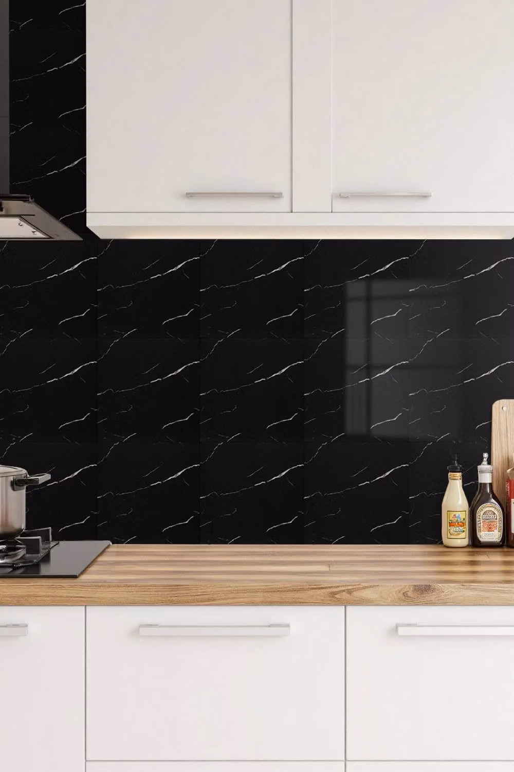 Living and Home 10pcs Black Self-Adhesive Marble PVC Wallpapers, 40 x 40 cm – 2