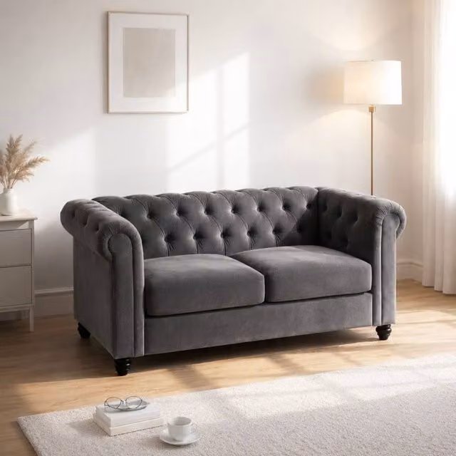 Sofaya Hampton 2 Seater Chesterfield Sofa in Grey Velvet