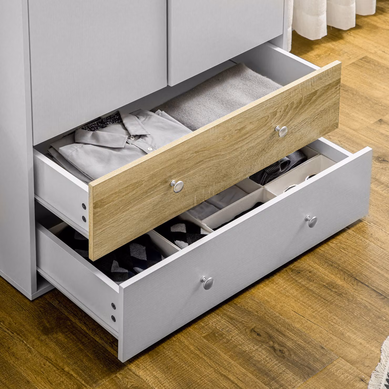 HOMCOM White Gloss 2 Door Wardrobe with 2 Drawers, H 180 x W 80 x D 50 cm – 4