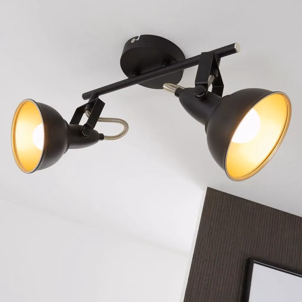 Briloner Modern Vintage Ceiling Light in Black and Gold with 2 Adjustable Spotlights, E14, Length: 30.4 cm – 4