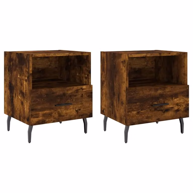 Berkfield Home Set of 2 Smoked Oak Bedside Cabinets in Brown, W/D/H: 40 x 35 x 47.5 cm