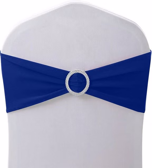 Neel Blue Spandex Chair Bands with Slider Buckle, 10-Piece Set of Stretchy Elastic Chair Sashes for Dining Chairs