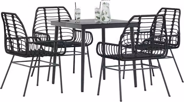 Berkfield Home 5 Piece Modern Garden Dining Set in Black Matt Poly Rattan with Glass Top – 1