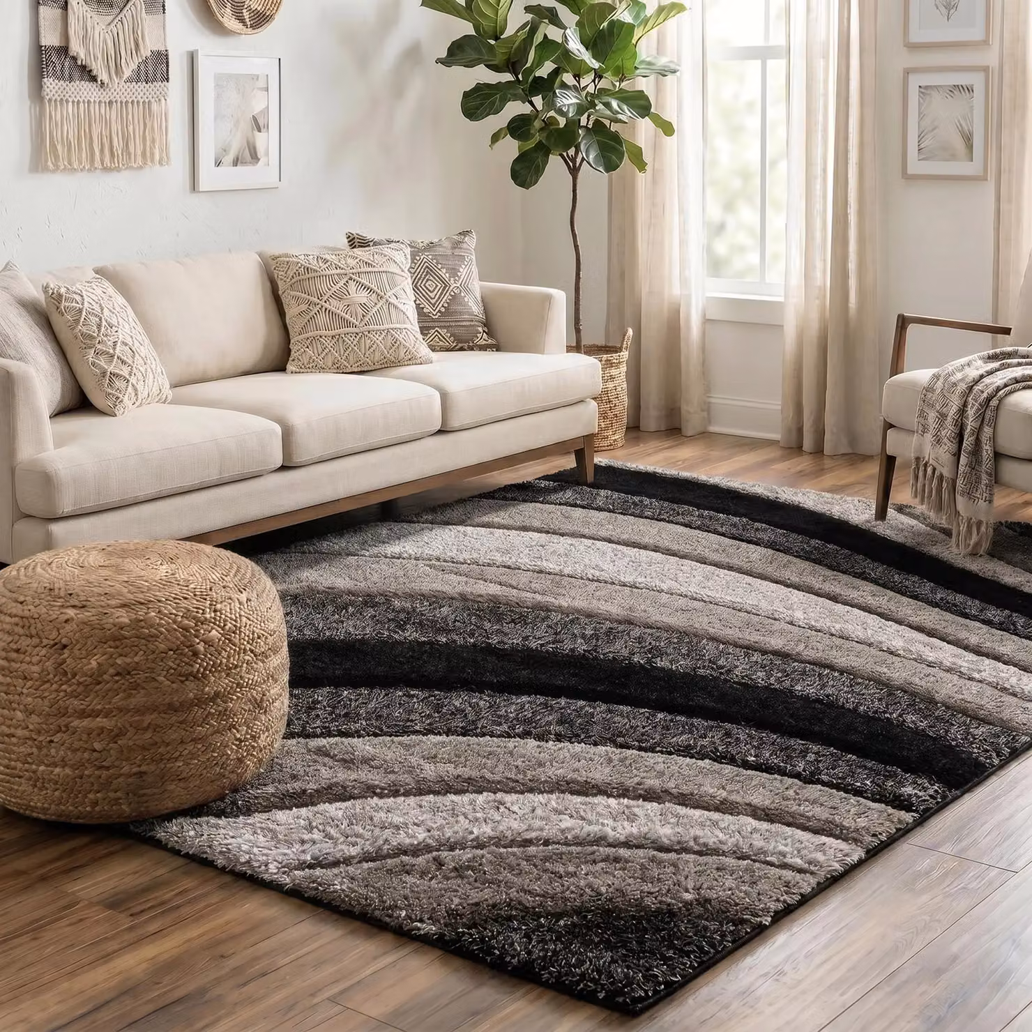 Desire Rugs Modern Soft Waves Shimmer Shaggy Area Rug in Grey, W: 80 cm, L: 150 cm – 2