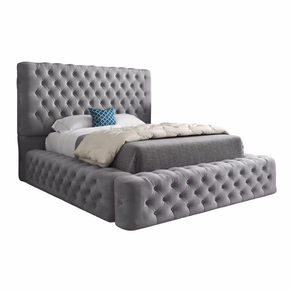 KDMD Linlithgow Grey Pleated Upholstered Chesterfield Designer Bed Frame, Size: Single (90 x 200 cm) – 2
