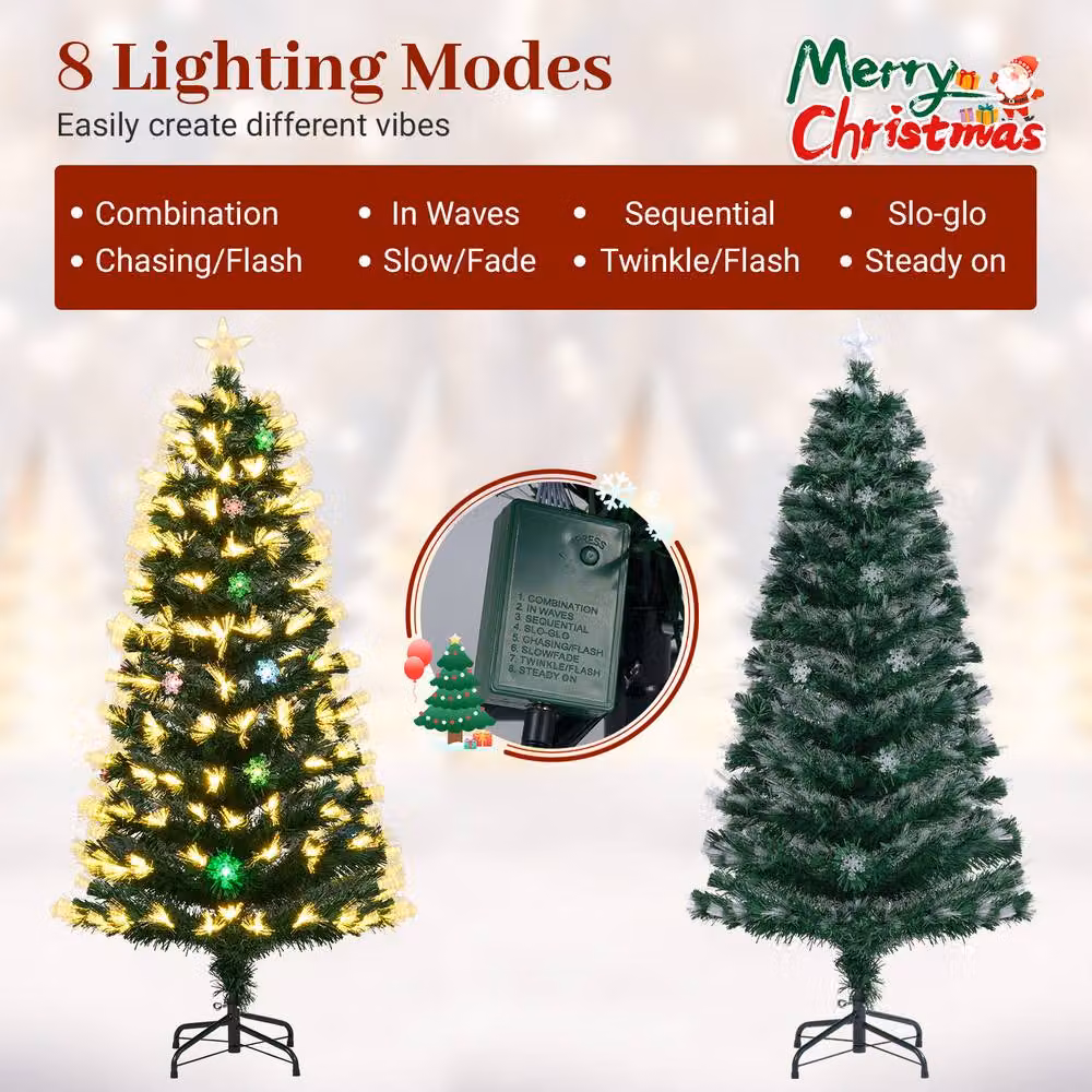 Costway 150 cm Pre-lit Fiber Optic Artificial Christmas Tree in Green – 6