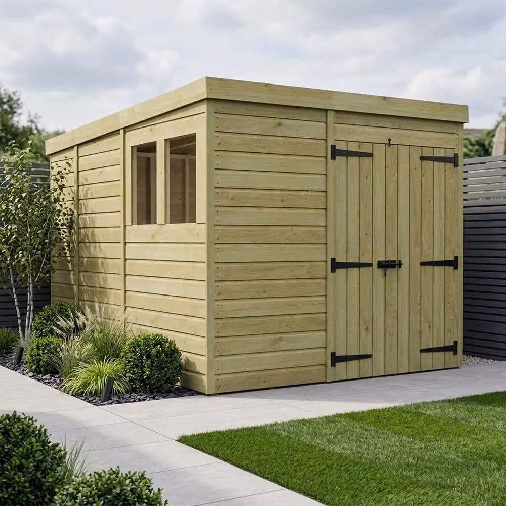 Buttercup Farm Brown Timber Pent Garden Shed with Double Doors and Windows – 2