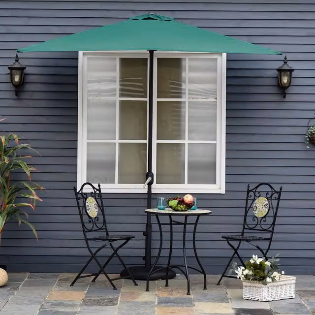 Outsunny Semi Round Half Parasol Umbrella in Green