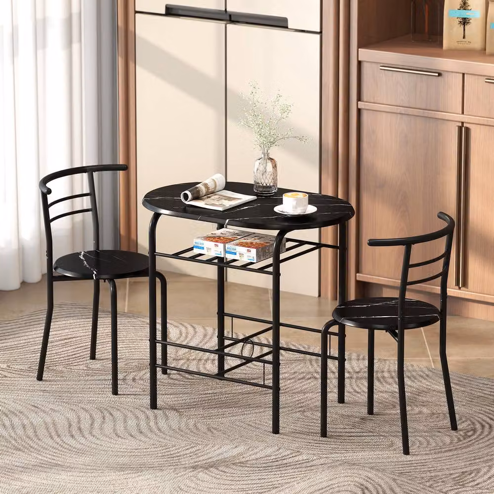 STILVORA Modern Dining Set with Table and 4 Chairs in Black with Wooden Structure – 2