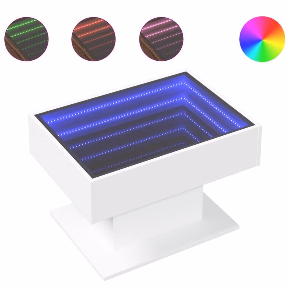 Berkfield Home Decorative White LED Coffee Table with Glass Top, W: 70 cm, D: 50 cm, H: 45 cm – 1