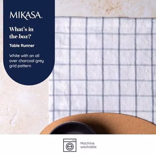Mikasa Industrial Check Cotton and Linen Table Runner in White, W: 230 cm, H: 33 cm – 2