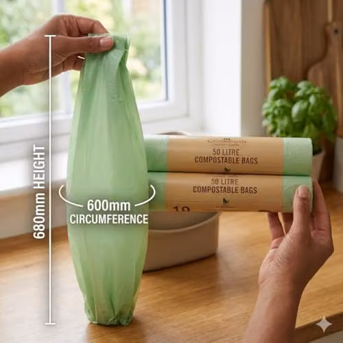 Groundsman 50L Compostable Food Waste Caddy Bags, Pack of 10 Biodegradable Green Bin Liners – 4