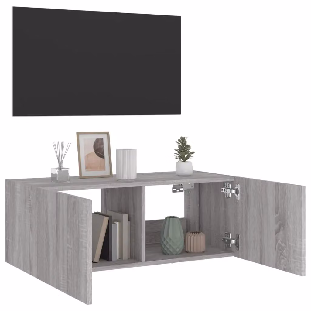 Berkfield Home Modern Wall-Mounted TV Cabinet with Integrated LED Lights in Grey Sonoma, W: 80 cm, D: 35 cm, H: 31 cm – 4