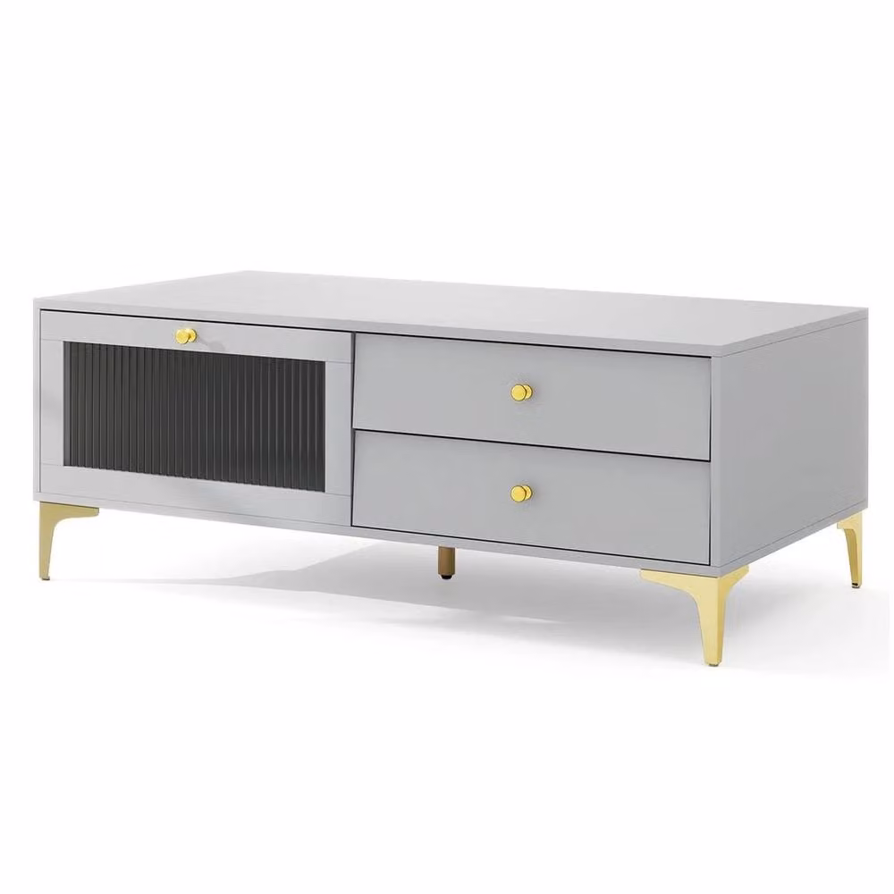 EONLION Modern Grey TV Stand with Metal and Glass Finish, W: 100 cm – 3