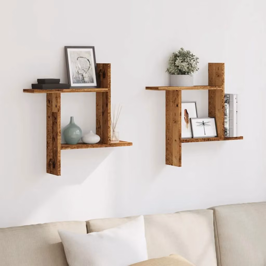 Berkfield Home Set of 2 Rustic Old Wood Wall Shelves in Brown, W/D/H: 50 x 12 x 50 cm – 2