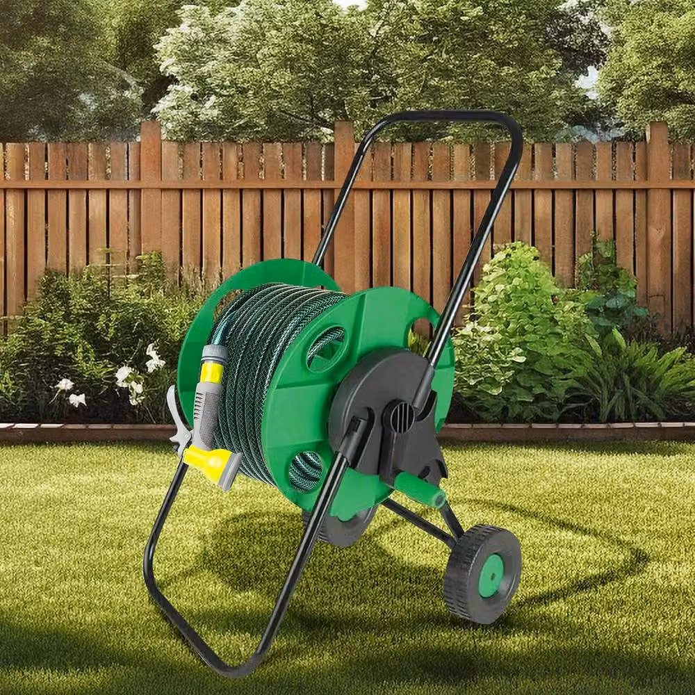 BARGAINS-GALORE Portable Freestanding Garden Hose Reel for up to 45m Hose, Green and Multicolour – 2