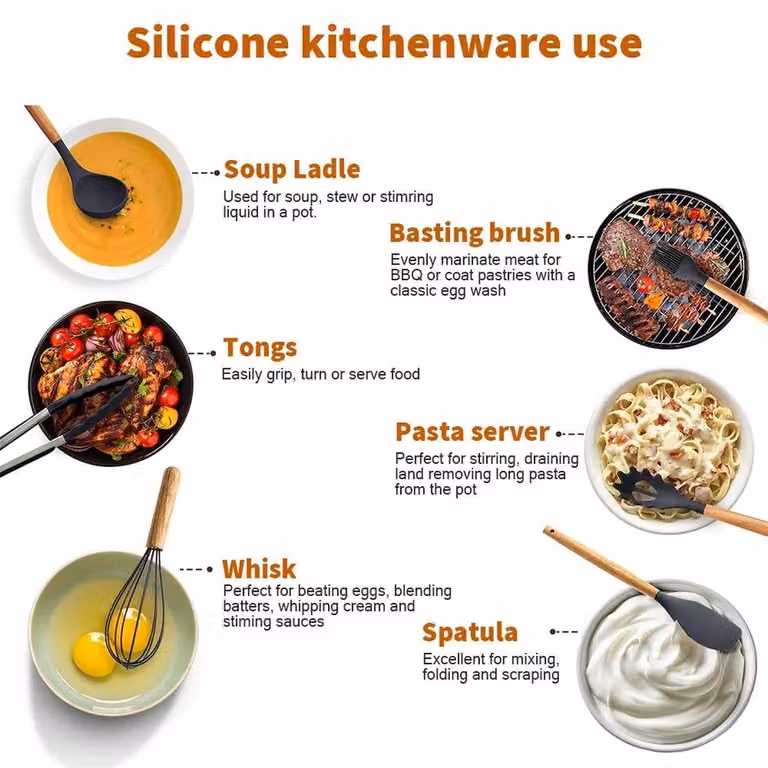 SPETLEK 14-Piece Grey Silicone Kitchen Utensils Set