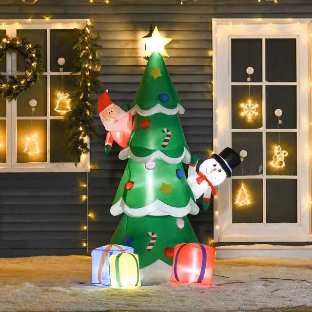 HOMCOM 7ft Inflatable Christmas Tree with LED Lights in Green