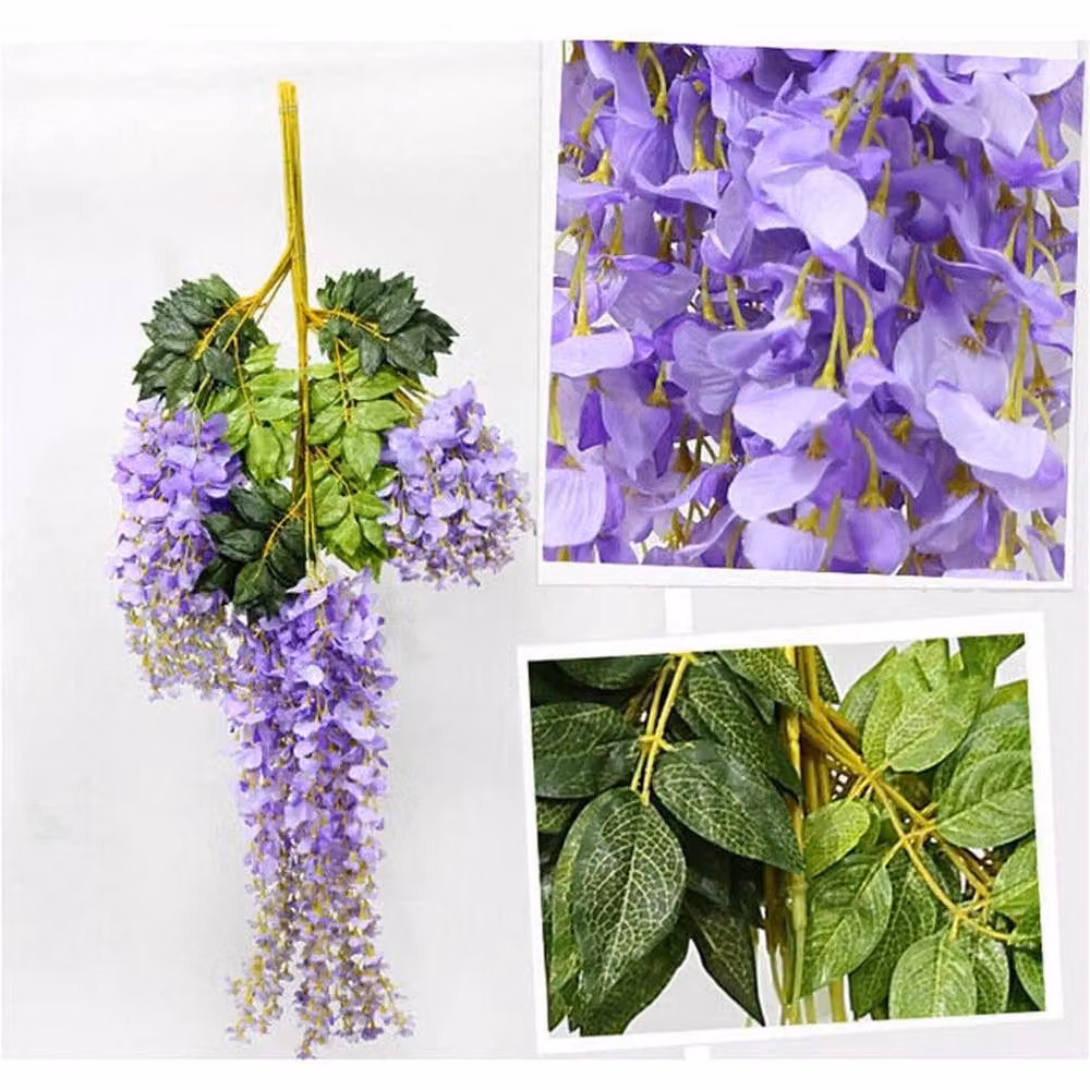 FLAVORA 12-Pack Purple Artificial Silk Wisteria Flower and Ivy Garland Vine for Weddings and Parties – 2