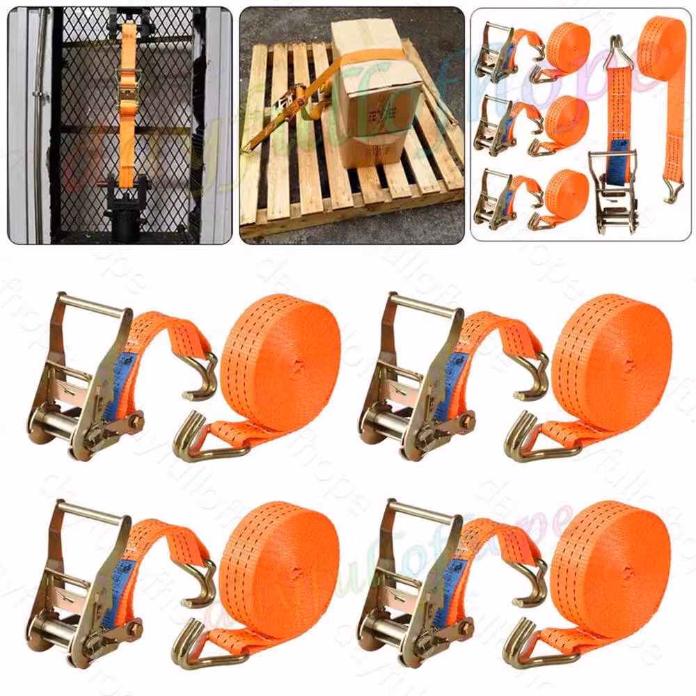 Nordara 4x Heavy Duty Orange and Black Ratchet Tie Down Straps with Steel Components – 3
