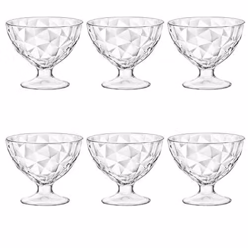 Bormioli Rocco Diamond Geometric Glass Ice Cream Sundae Dessert Bowls, Transparent, Pack of 6, 360ml – 1
