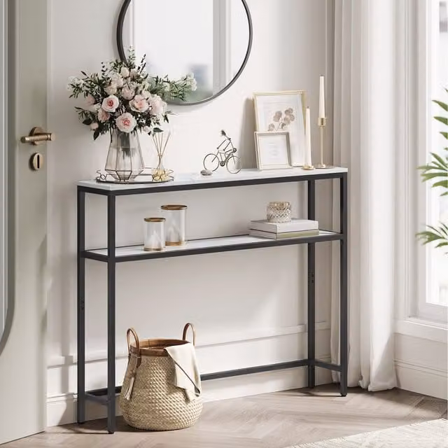 VASAGLE Modern 2-Tier Slim Console Table for Hallway and Living Room, White, W/D/H: 80 x 20 x 80 cm