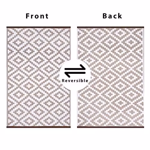 Green Decore Nirvana Reversible Lightweight Outdoor Plastic Rug in Beige and White with Geometric Design – 2