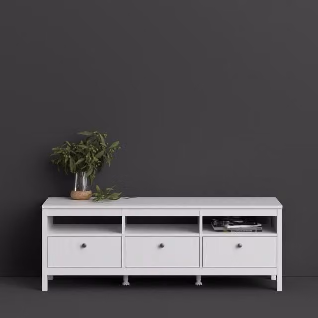 Furniture To Go Madrid Minimalist White TV Unit with Metal Media Compartments