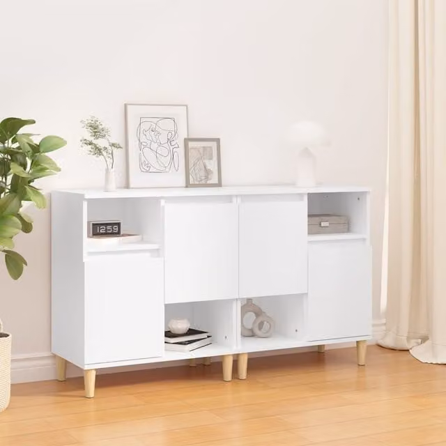Berkfield Home Set of 2 White Classic Sideboards in Engineered Wood, W/D/H: 60 x 35 x 70 cm