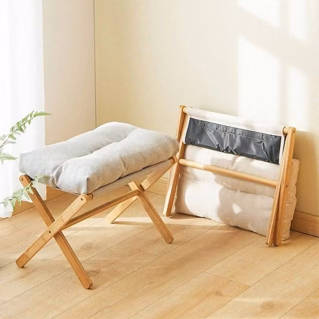 Kelvenix Grey Modern Foldable Footstool with Removable Velvet Fabric Cover