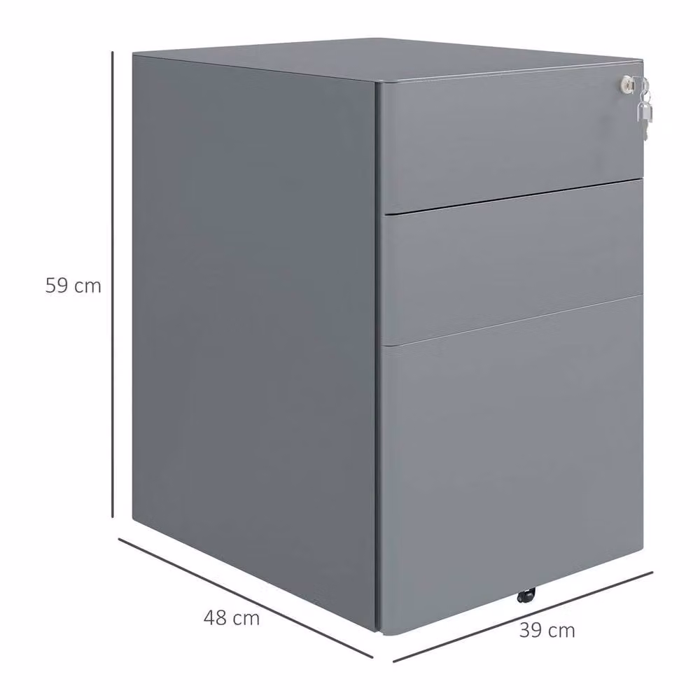 PAWNORA 3 Drawer Metal Filing Cabinet in Grey with Lock and 5 Castors – 2