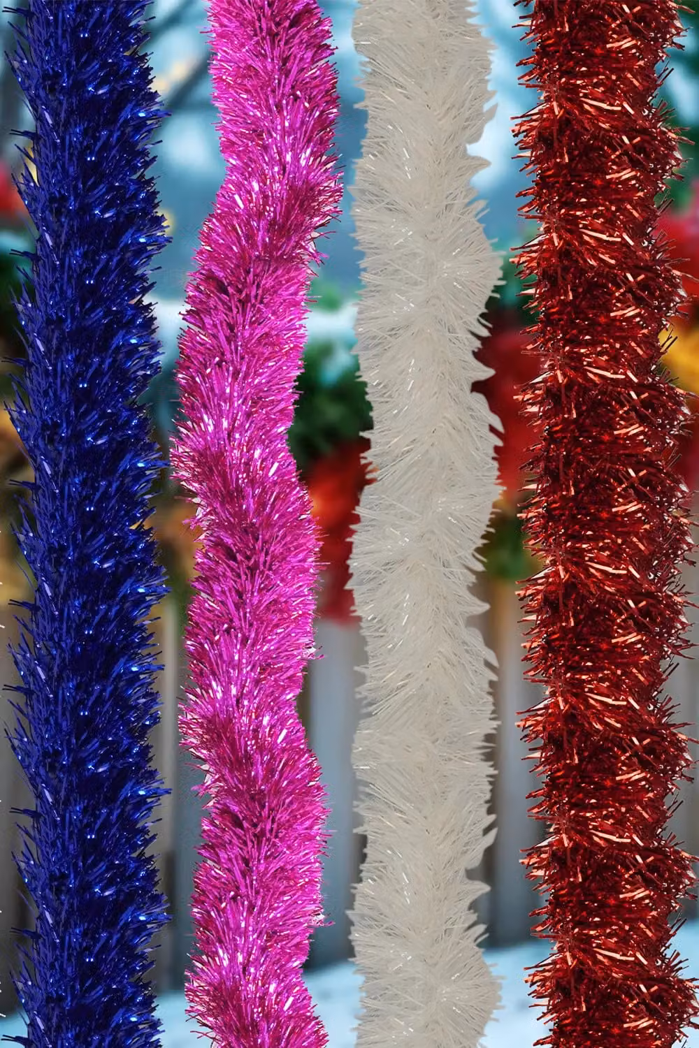 Neel Blue Shiny Metallic Fine Foil Christmas Tinsel Garland in White, 2m