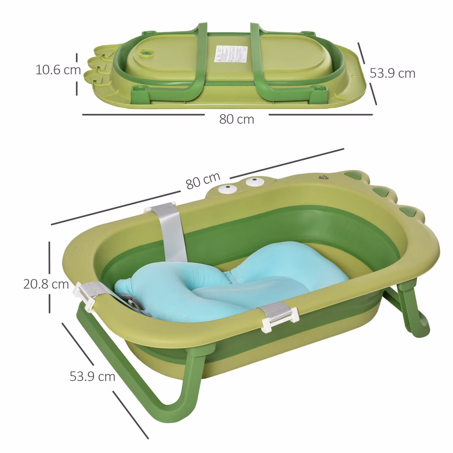HOMCOM Foldable Baby Bath Tub with Infant Cushion and Drain Plug, Green – 3