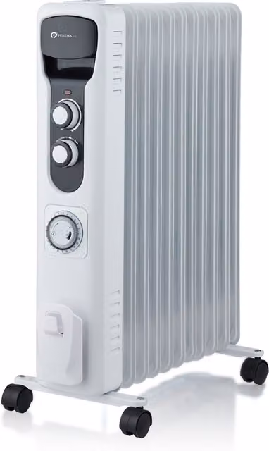 PureMate 2500W 11 Fin Freestanding Oil Filled Radiator, White