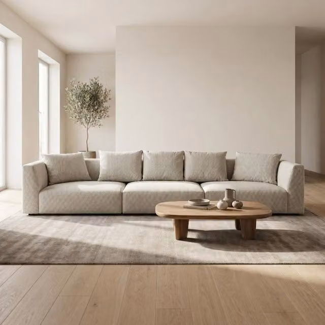 Abakus Direct Tokyo 5 Seater Sofa in Sand Basket Weave Fabric with Deep Seats